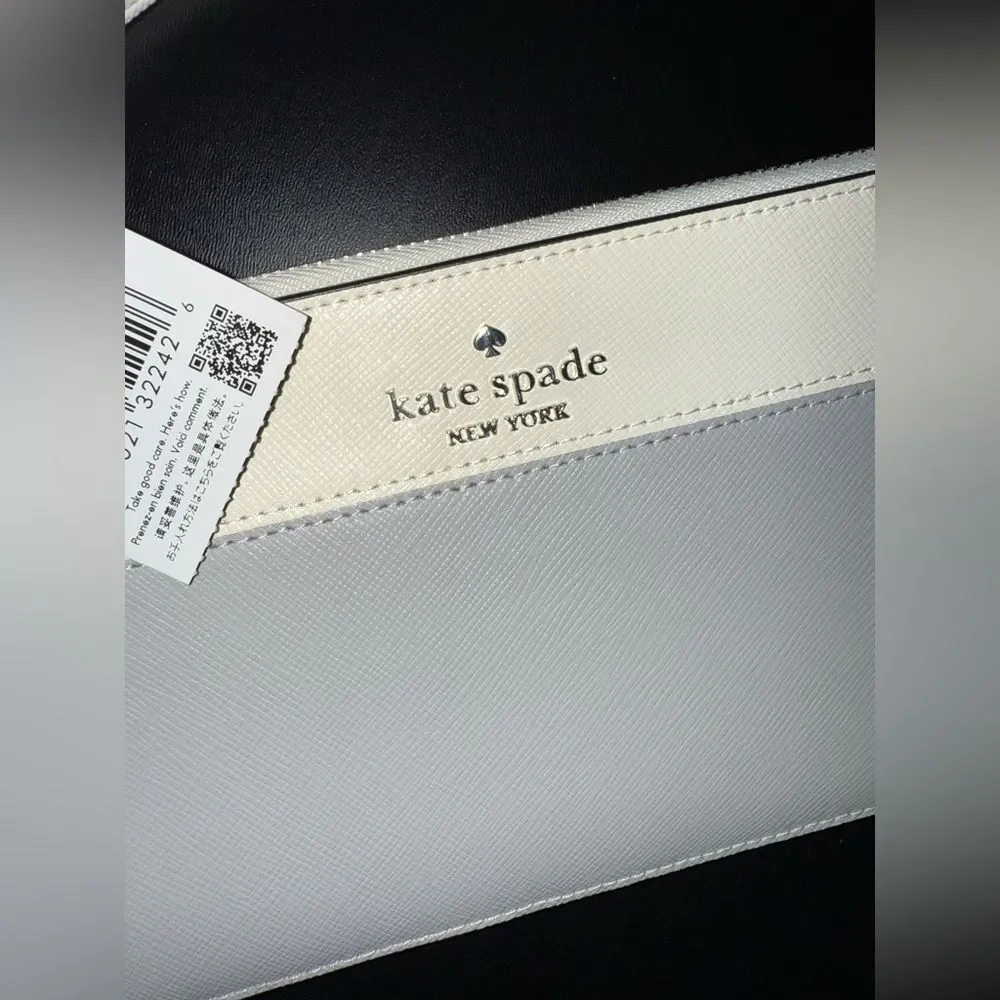 Kate Spade Lucy L-Zip Wristlet Platinum Grey colorblock Saffiano leather NWT